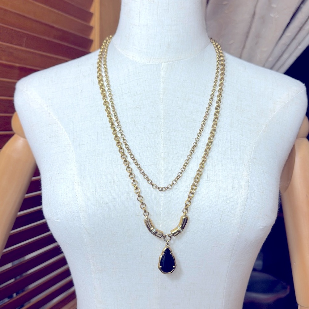 Elaine Turner Marlaine Gold and Black Layered 28”Necklace